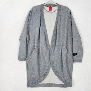 Nike Sweater Womens Large Gray Open Front Cardigan Sweatshirt Long Line Casual